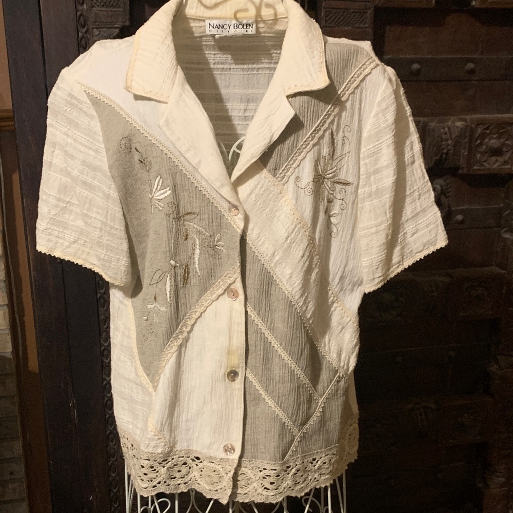 Nancy Bolen Women's Cream Button Down Shirt